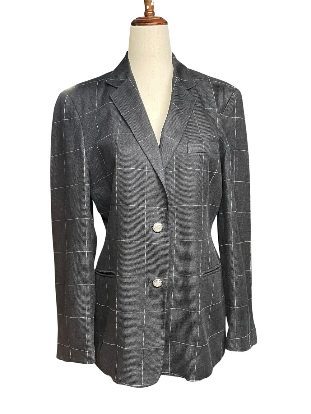 Lauren Ralph Lauren Green Label 100% Linen Blazer Size 6 Black and White